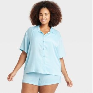 Women's Satin Short Sleeve Notch Collar Top and Shorts Pajama Set - 1x